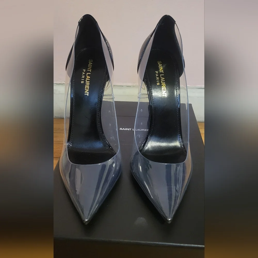 Saint Laurent Women's Black Transparent Heels - Picture 1 of 9
